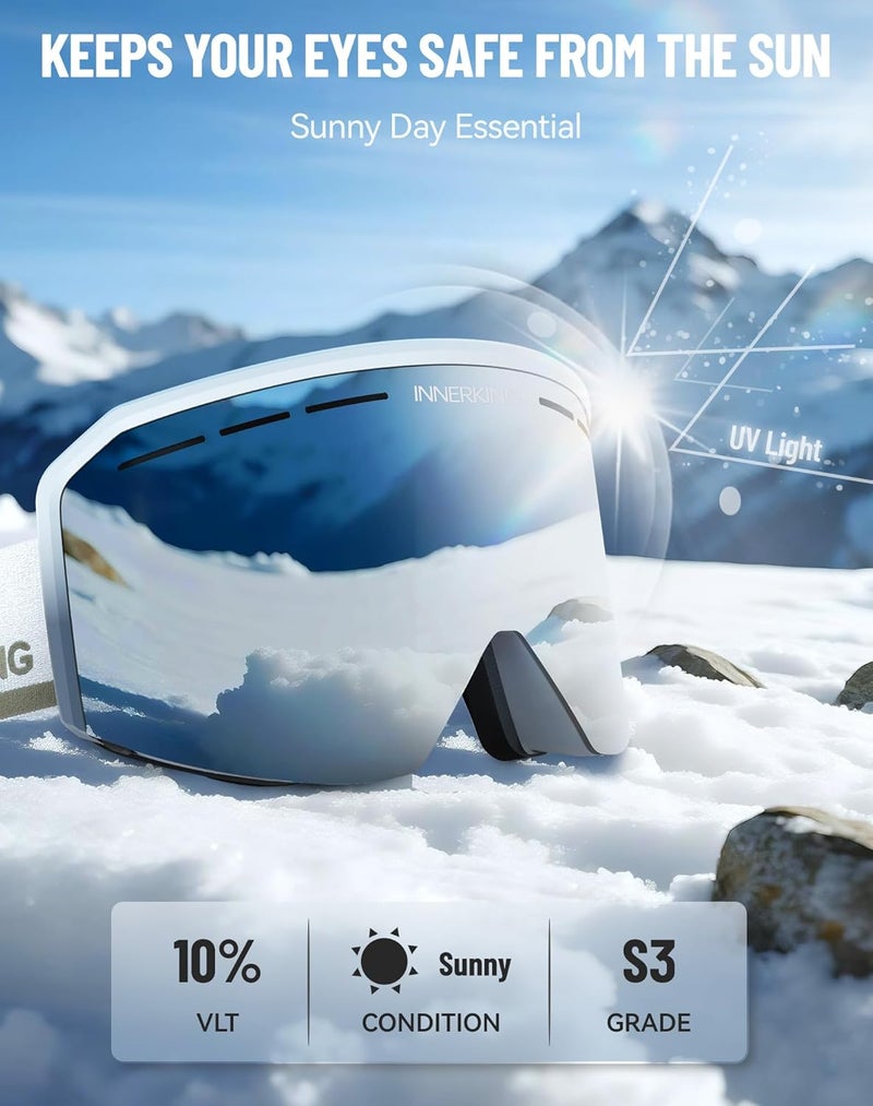 Innerking Ski/Snowboard Goggles OTG for Men Women & Youth - Over Glasses Snow Sports Goggles Anti Fog 100% UV400 Protection - Image 4